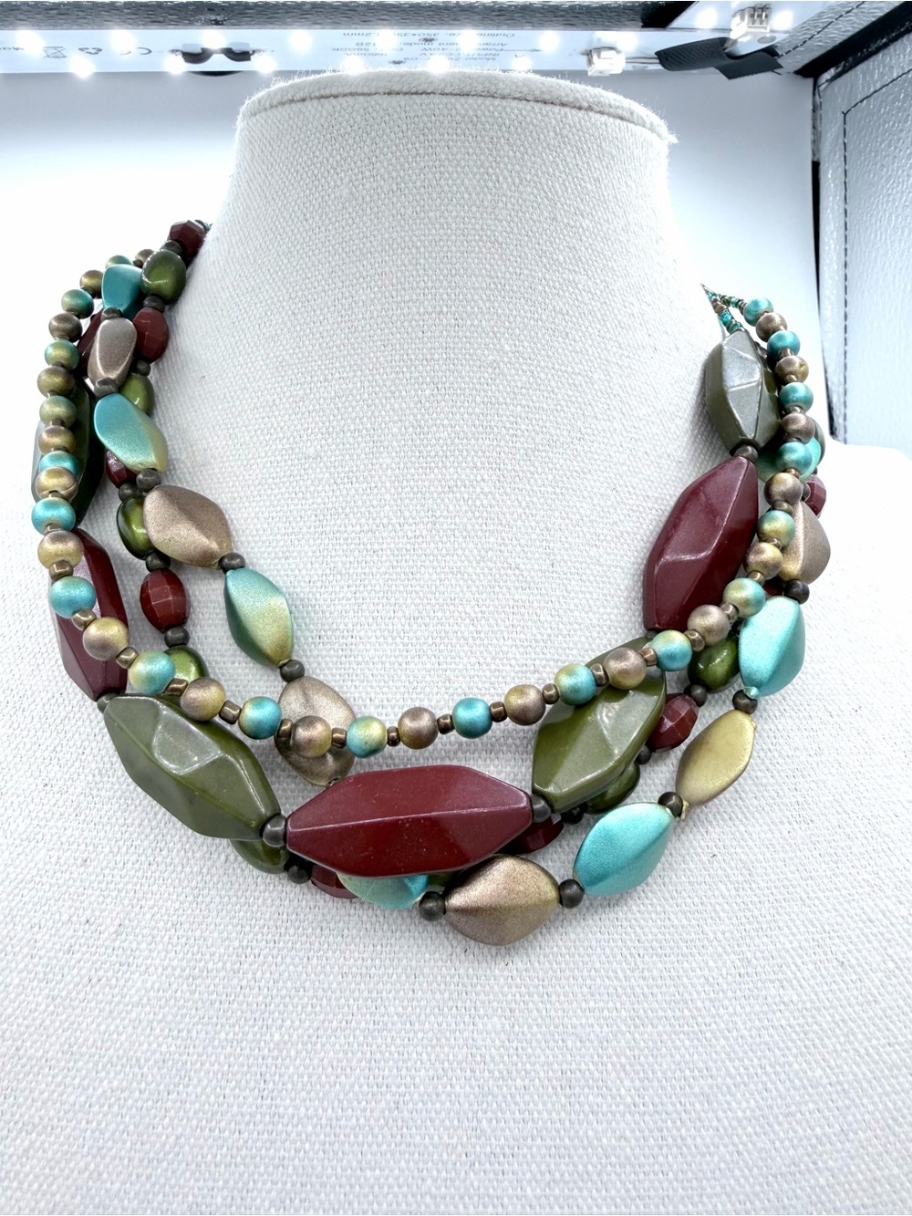 Vintage Earthy Geometric 4 Strand Beaded Collar Woman’s Necklace Jewelry